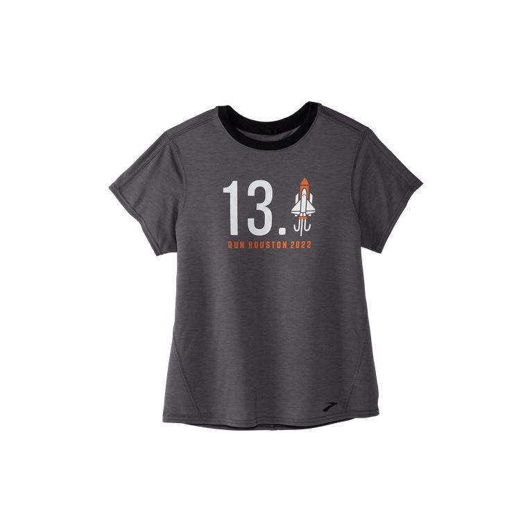 Brooks Houston22 Distance Graphic SS Women's Short Sleeve Running Shirt - Shadow Grey/13.1 Rocket (6